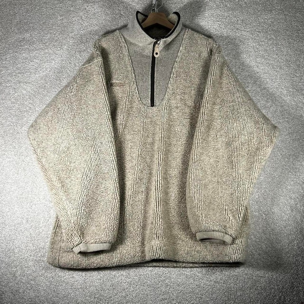 Vintage 90s Columbia oatmeal Sherpa oversized 1/4 zip fleece jacket Size M